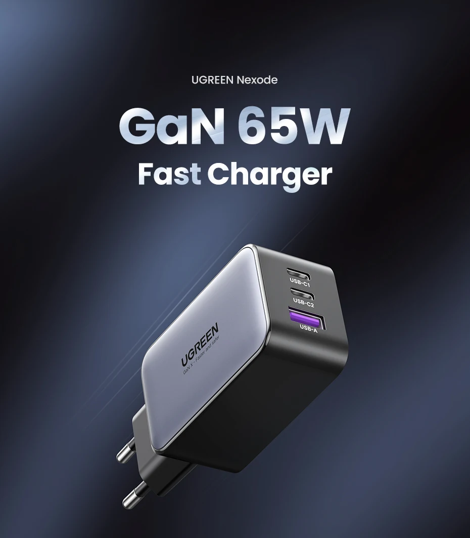 UGREEN 65W GaN Charger Quick Charge 4.0 3.0 Type C PD USB Charger for iPhone 16 15 14 Pro Max Fast Charger For Laptop PD Charger