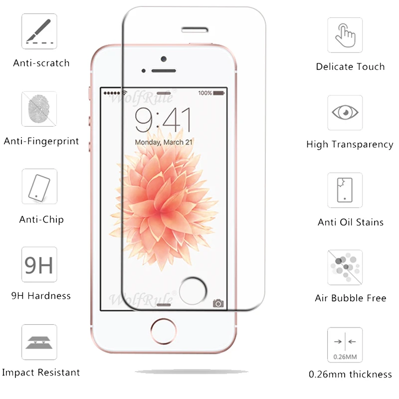 1/2/3/4Pcs For iPhone 5 Glass Apple iPhone 5 5S SE 2016 Tempered Glass 9H Transparent Clear Protective Screen Protector iPhone 5