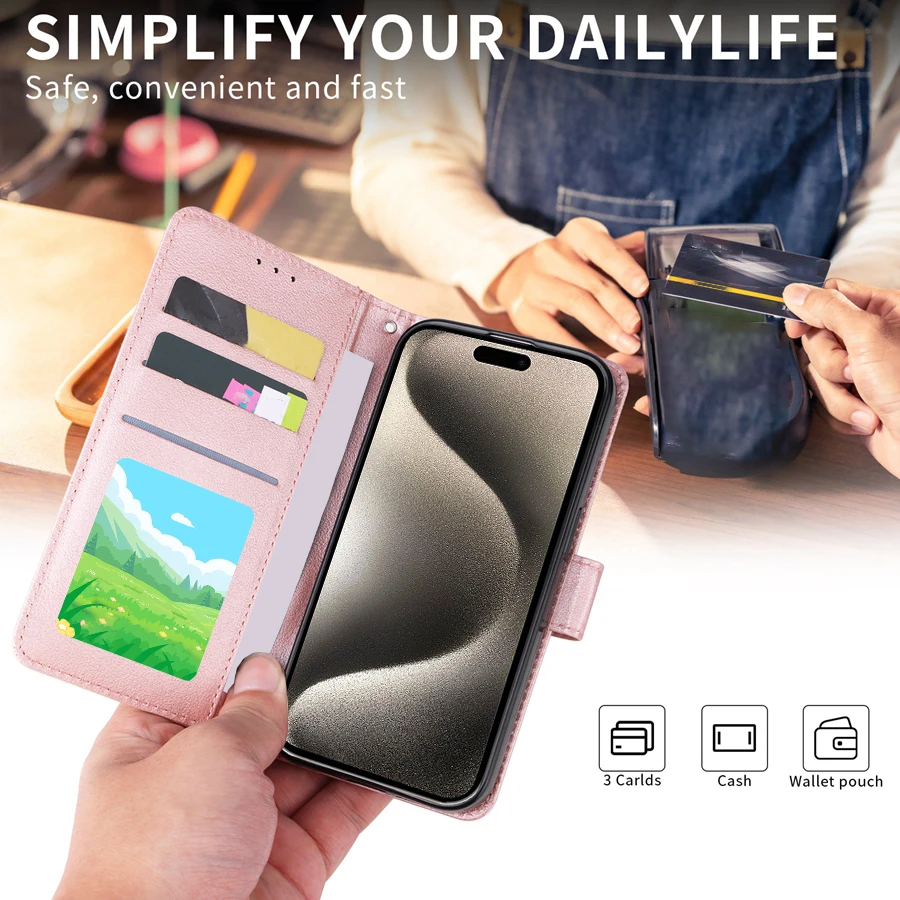 Wallet Card Slot Photo Frame Kickstand Magnetic Flip Leather Case For iPhone 15 Pro Max 14 Plus 13 12 11 XS XR SE 2022 8 7 Cover
