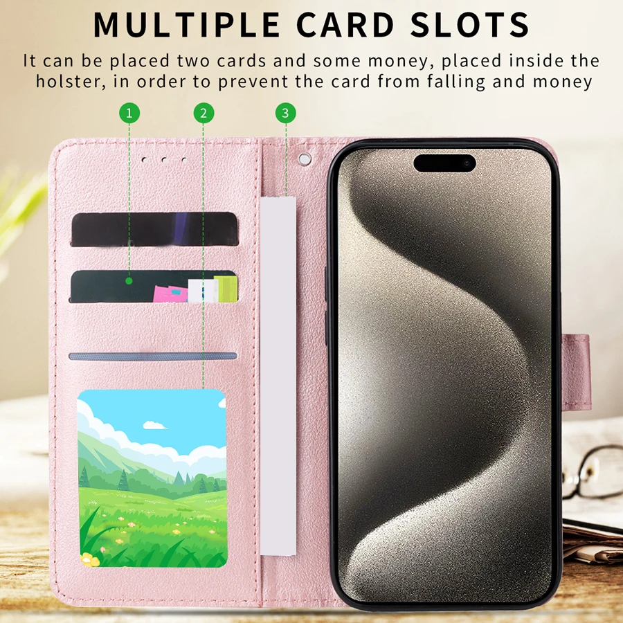 Wallet Card Slot Photo Frame Kickstand Magnetic Flip Leather Case For iPhone 15 Pro Max 14 Plus 13 12 11 XS XR SE 2022 8 7 Cover