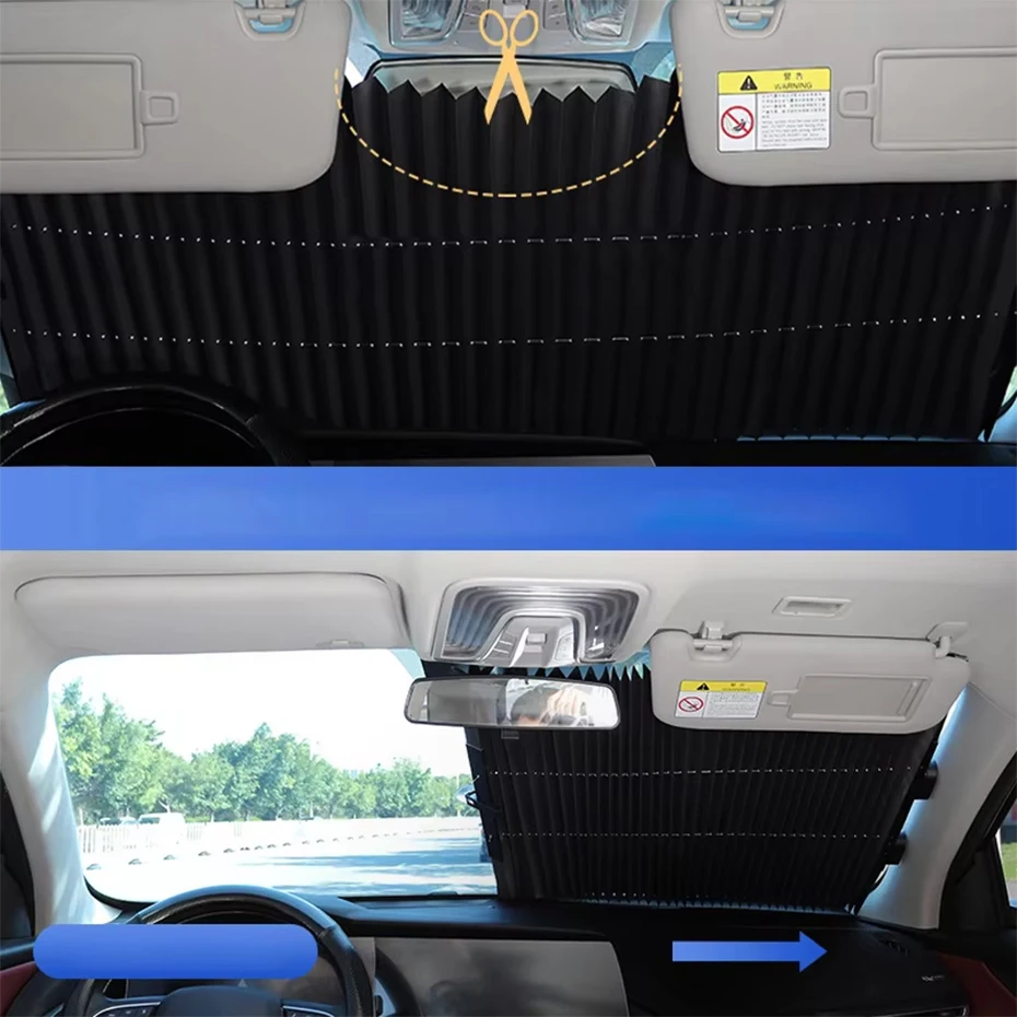 Car Retractable Windshield Sunshade with Suction Cups Folding Front Rear Window Sun Shade Summer UV Blocking Sun Protective