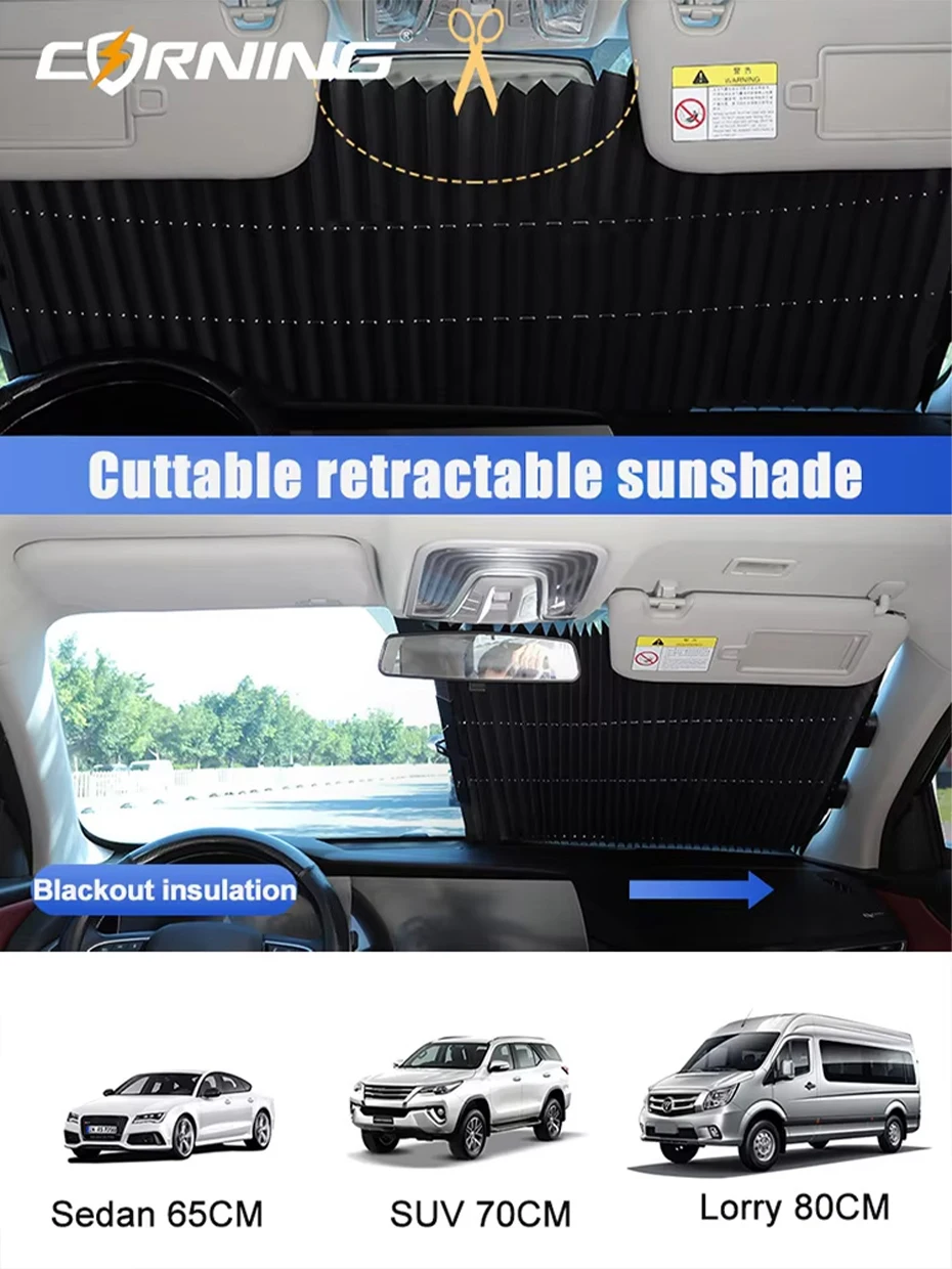 Car Retractable Windshield Sunshade with Suction Cups Folding Front Rear Window Sun Shade Summer UV Blocking Sun Protective