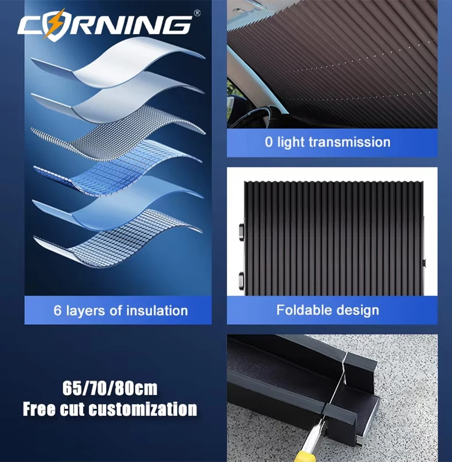Car Retractable Windshield Sunshade with Suction Cups Folding Front Rear Window Sun Shade Summer UV Blocking Sun Protective