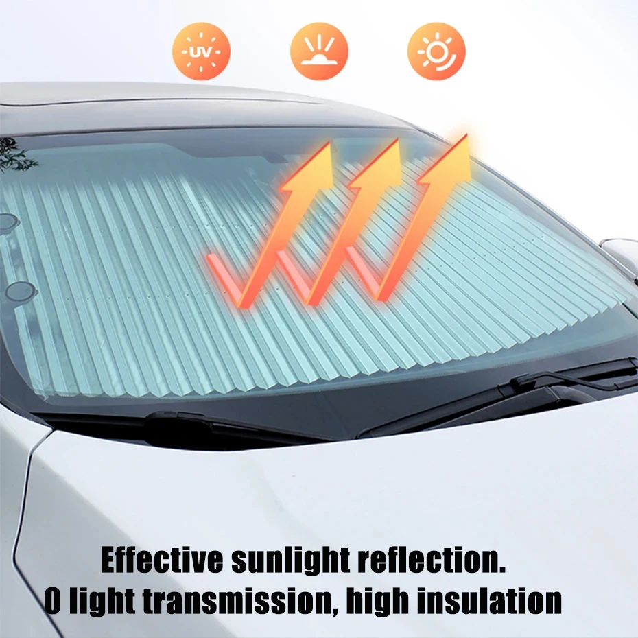 Car Retractable Windshield Sunshade with Suction Cups Folding Front Rear Window Sun Shade Summer UV Blocking Sun Protective