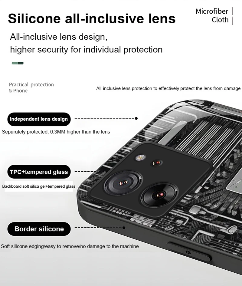 Creative Mechanical Circuit Board Pattern Glass Phone Case for Motorola Moto G85 G84 G75 G55 Edge 50 Fusion 40 Neo 30 Pro Cover