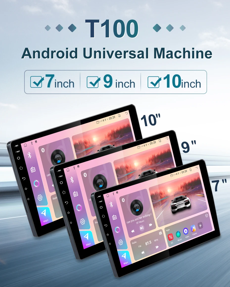 STWEI 1DIN android13 QLED 2K Screen Car Radio 7/9/10inch Universal Host Players Topway T100 TS18 TS10 For hyundai Suzuki Ford