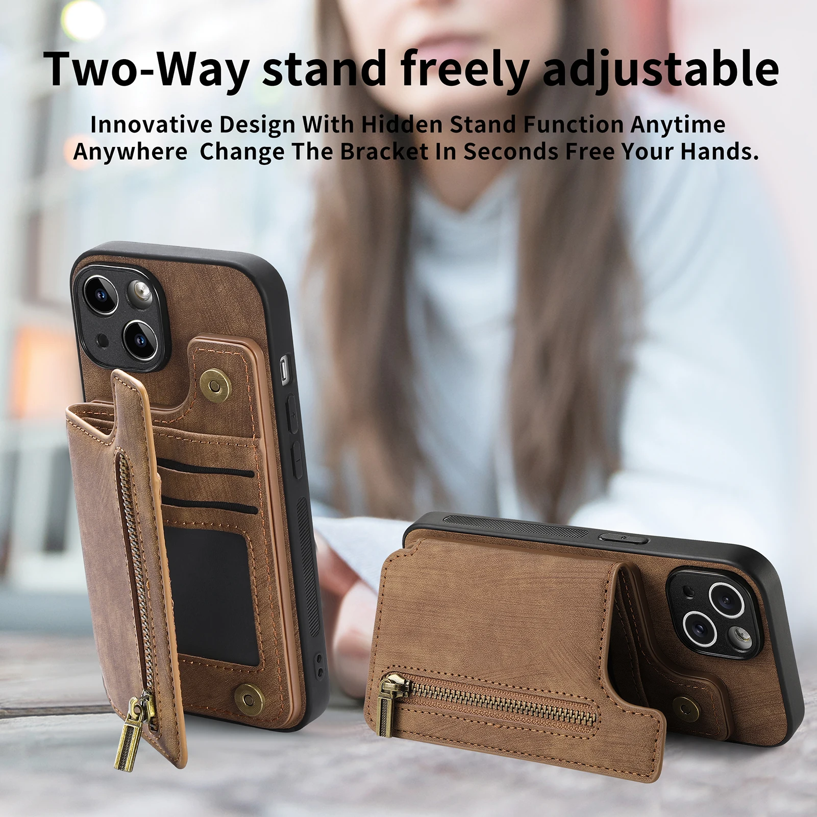 Zipper Card Solt Wallet Leather Case For iPhone 16 Pro Max 17 Air 15 14 Plus 13 12 11 Se2022 Pocket Magnetic Double Buckle Cover