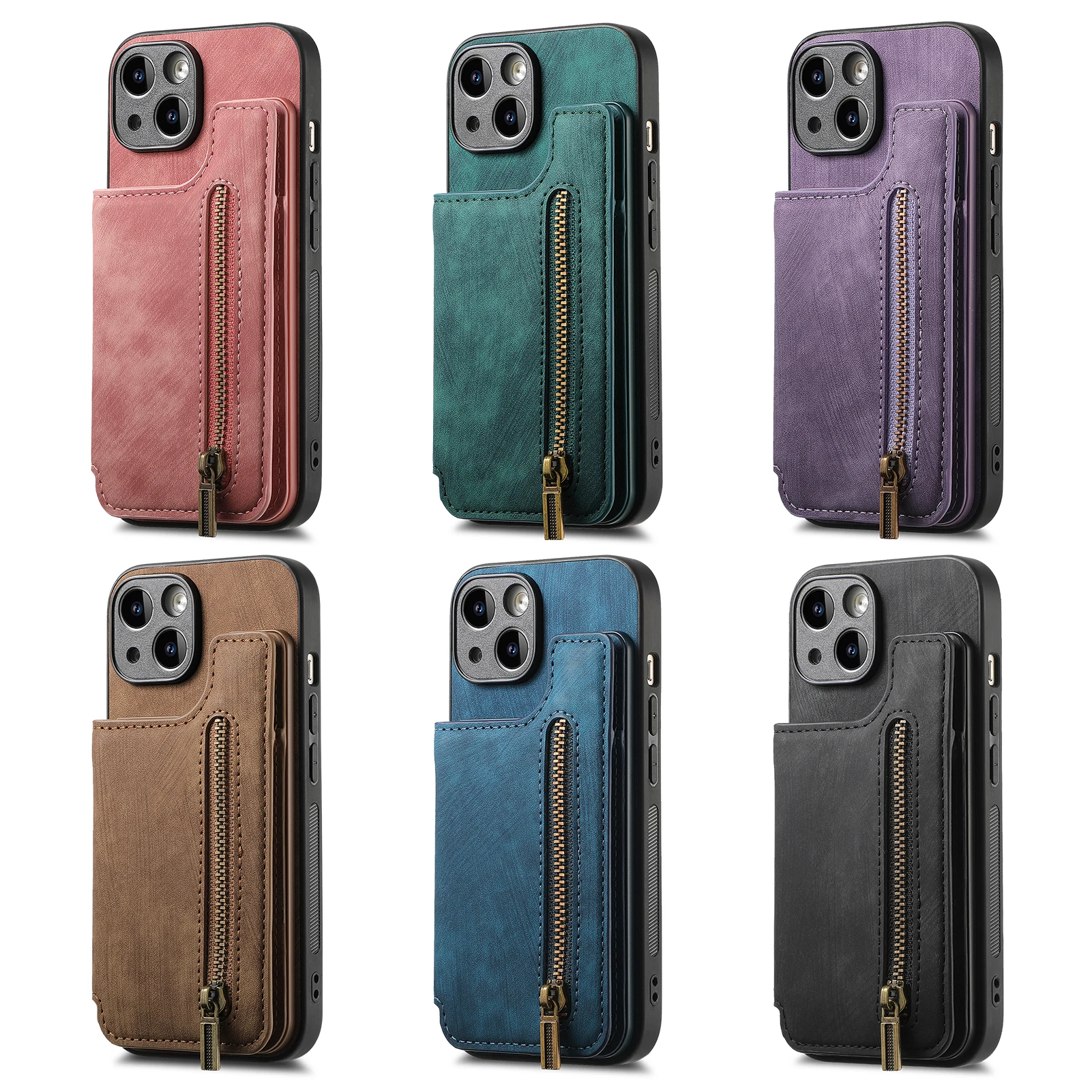 Zipper Card Solt Wallet Leather Case For iPhone 16 Pro Max 17 Air 15 14 Plus 13 12 11 Se2022 Pocket Magnetic Double Buckle Cover