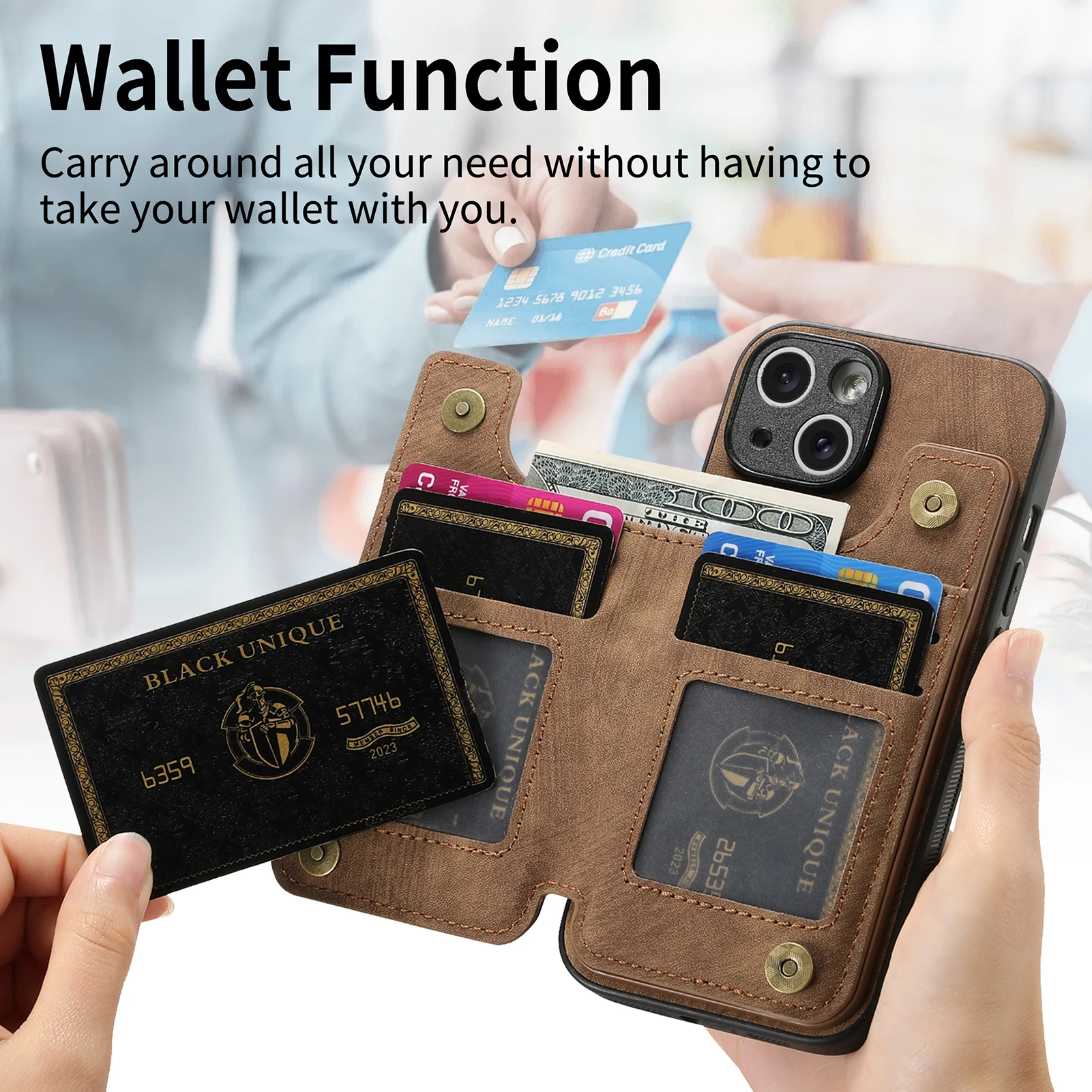 Zipper Card Solt Wallet Leather Case For iPhone 16 Pro Max 17 Air 15 14 Plus 13 12 11 Se2022 Pocket Magnetic Double Buckle Cover