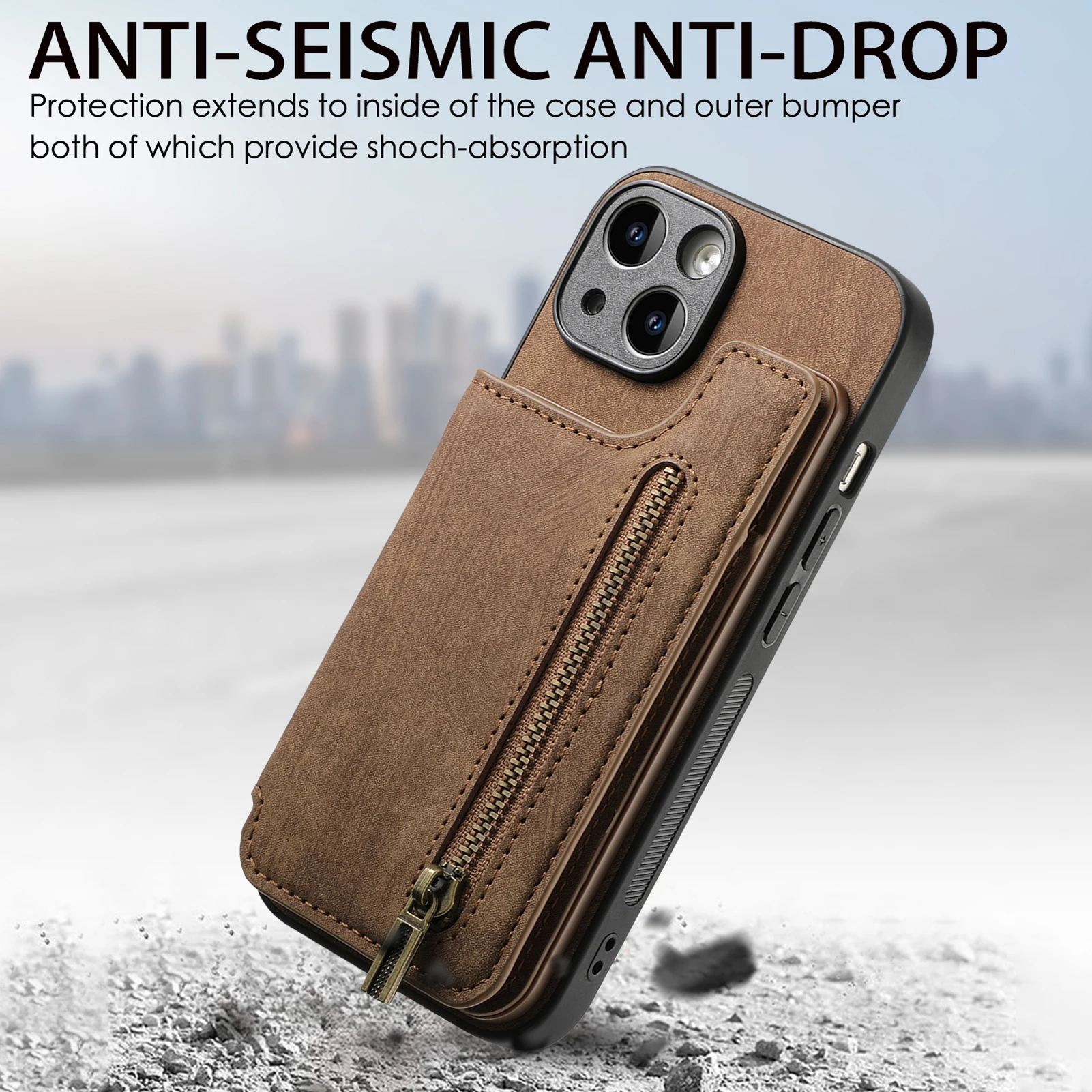 Zipper Card Solt Wallet Leather Case For iPhone 16 Pro Max 17 Air 15 14 Plus 13 12 11 Se2022 Pocket Magnetic Double Buckle Cover