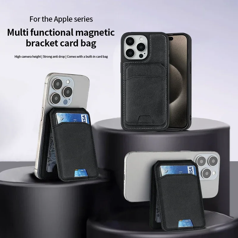 Magsafe Magnetic Leather Wallet Holder Case For iPhone 16 15 14 13 12 Pro Max Mobile Phone Holder Card Bag Covers Accessories