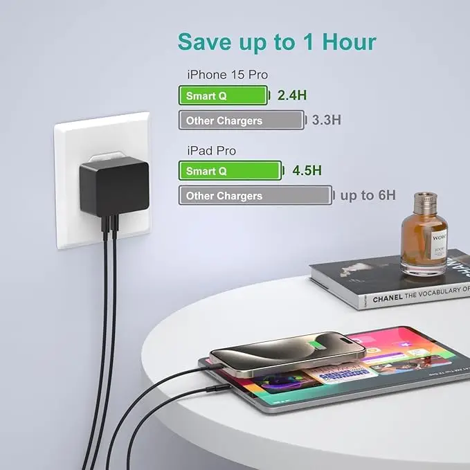 1pc USB C Charger, 40W 4 Port USBC Plug Fast Charger Multi AC Dual Port PD+QC Type C Adapter for Phone, iPad, Samsung Galaxy