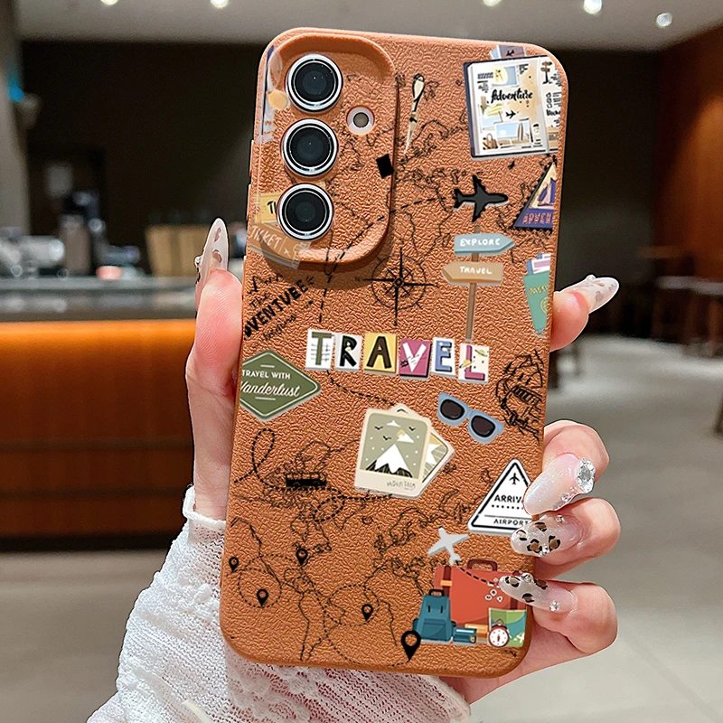 Air Line Travel Label Case For Samsung Galaxy S24 S25 Ultra S23 S22 Plus S21 FE A15 A16 A25 A26 A34 A35 A36 A54 A55 A56 5G Capa