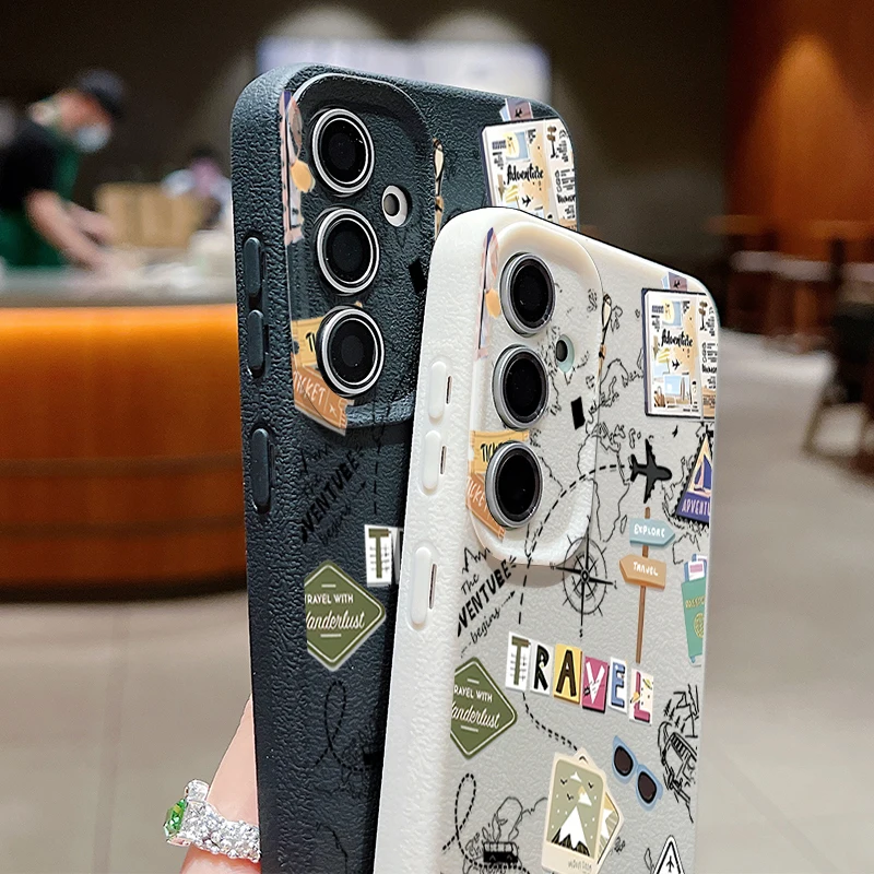Air Line Travel Label Case For Samsung Galaxy S24 S25 Ultra S23 S22 Plus S21 FE A15 A16 A25 A26 A34 A35 A36 A54 A55 A56 5G Capa