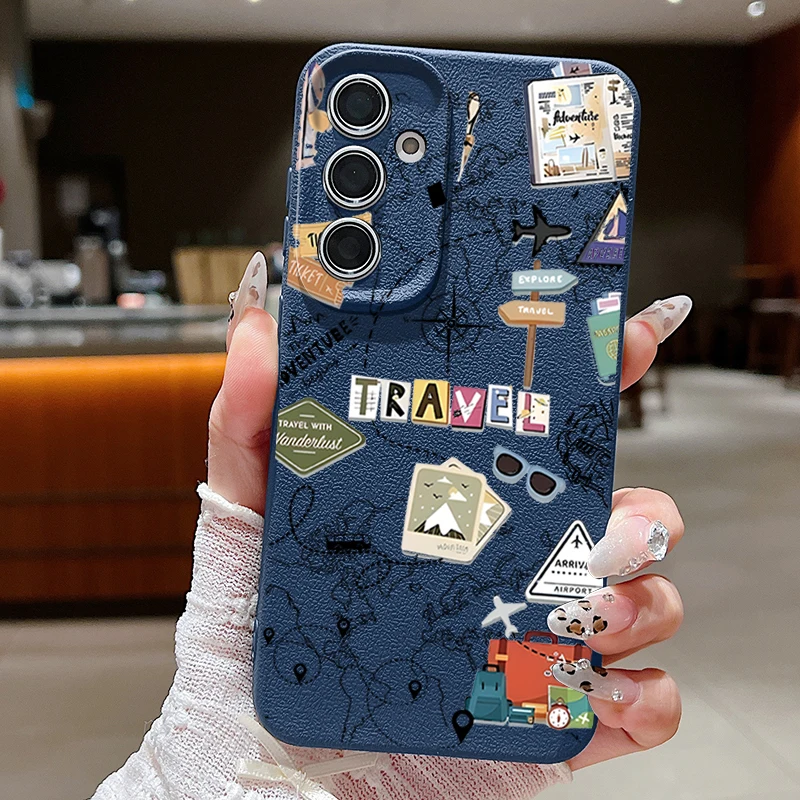 Air Line Travel Label Case For Samsung Galaxy S24 S25 Ultra S23 S22 Plus S21 FE A15 A16 A25 A26 A34 A35 A36 A54 A55 A56 5G Capa