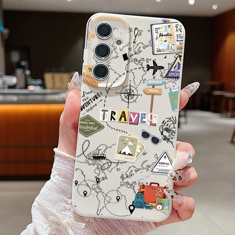 Air Line Travel Label Case For Samsung Galaxy S24 S25 Ultra S23 S22 Plus S21 FE A15 A16 A25 A26 A34 A35 A36 A54 A55 A56 5G Capa