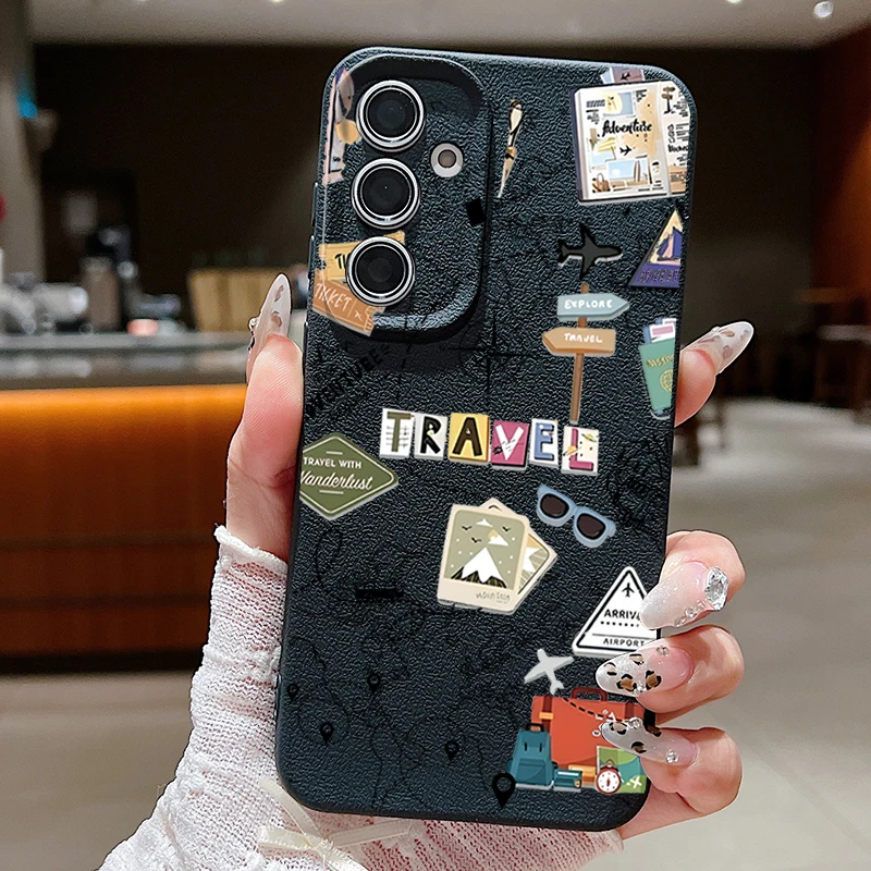 Air Line Travel Label Case For Samsung Galaxy S24 S25 Ultra S23 S22 Plus S21 FE A15 A16 A25 A26 A34 A35 A36 A54 A55 A56 5G Capa
