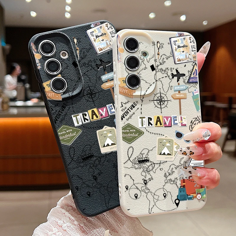 Air Line Travel Label Case For Samsung Galaxy S24 S25 Ultra S23 S22 Plus S21 FE A15 A16 A25 A26 A34 A35 A36 A54 A55 A56 5G Capa