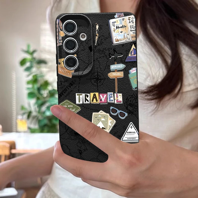 Air Line Travel Label Case For Samsung Galaxy S24 S25 Ultra S23 S22 Plus S21 FE A15 A16 A25 A26 A34 A35 A36 A54 A55 A56 5G Capa