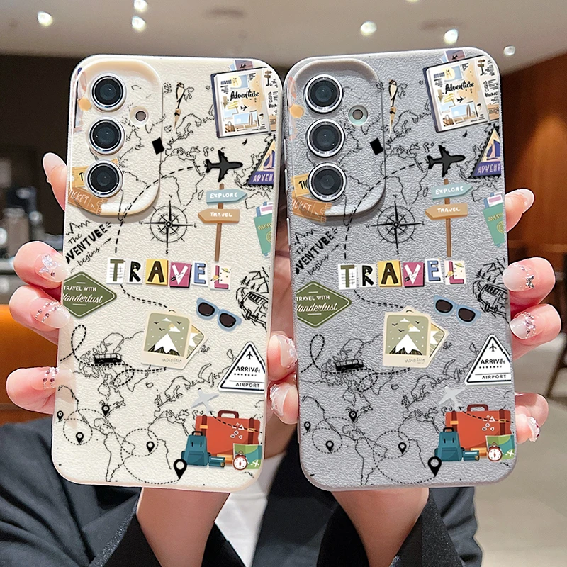 Air Line Travel Label Case For Samsung Galaxy S24 S25 Ultra S23 S22 Plus S21 FE A15 A16 A25 A26 A34 A35 A36 A54 A55 A56 5G Capa