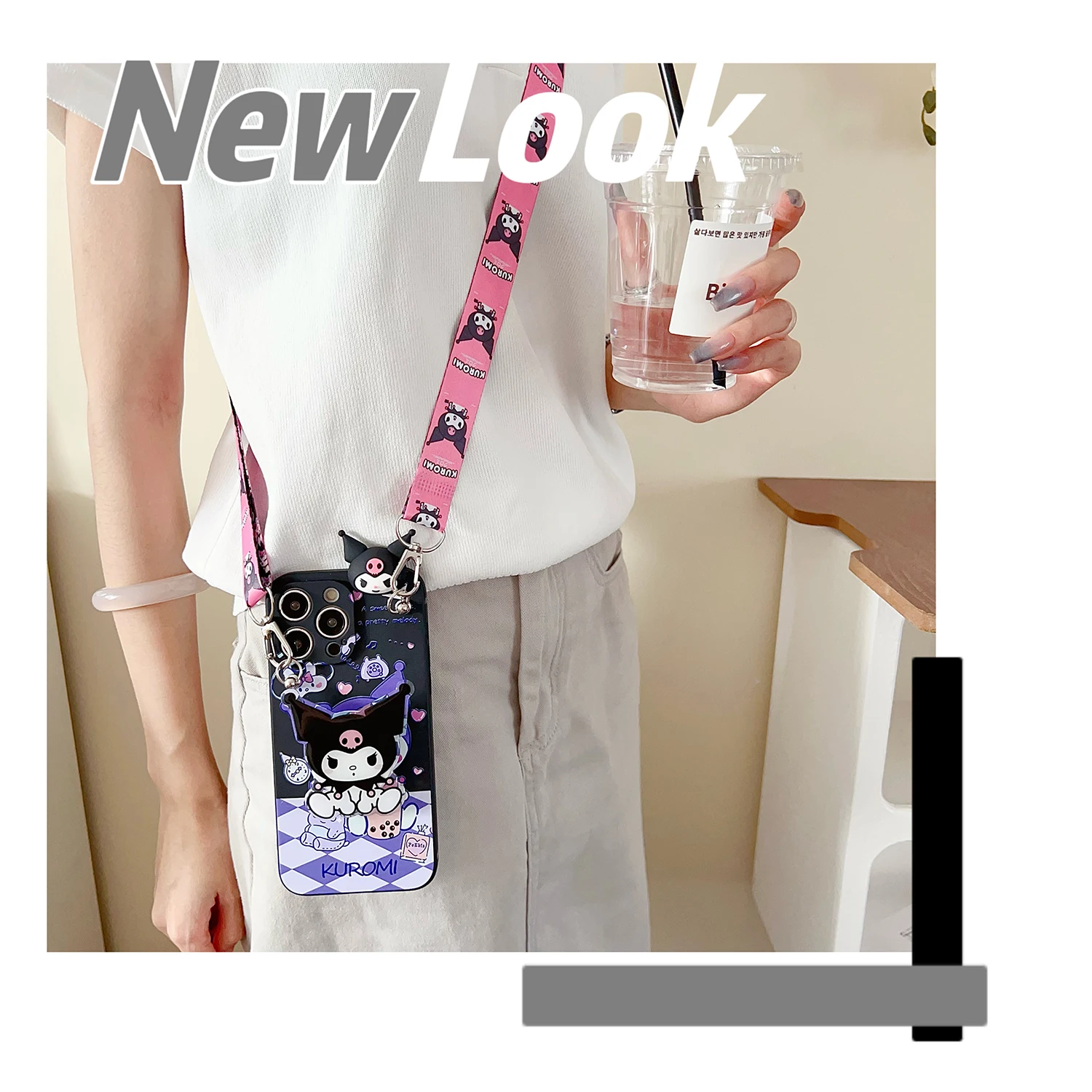For Xiaomi Redmi 8 9 10A 12 13 10C 12C 13C 14C A1 A3 Note 7 8 9 9s 10 11 12 13 14 Pro Milk Tea Kuromi Case With Holder Rope