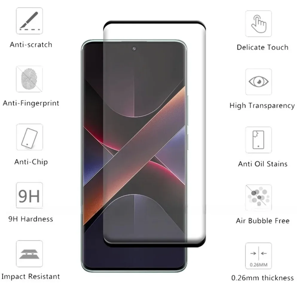 4PCS For Poco X7 Glass Poco X6 Tempered Glass 9H 9H HD Full Curved Cover Phone Protective Screen Protector For Poco X7 PocoX6 X5