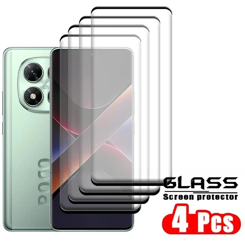 4PCS For Poco X7 Glass Poco X6 Tempered Glass 9H 9H HD Full Curved Cover Phone Protective Screen Protector For Poco X7 PocoX6 X5