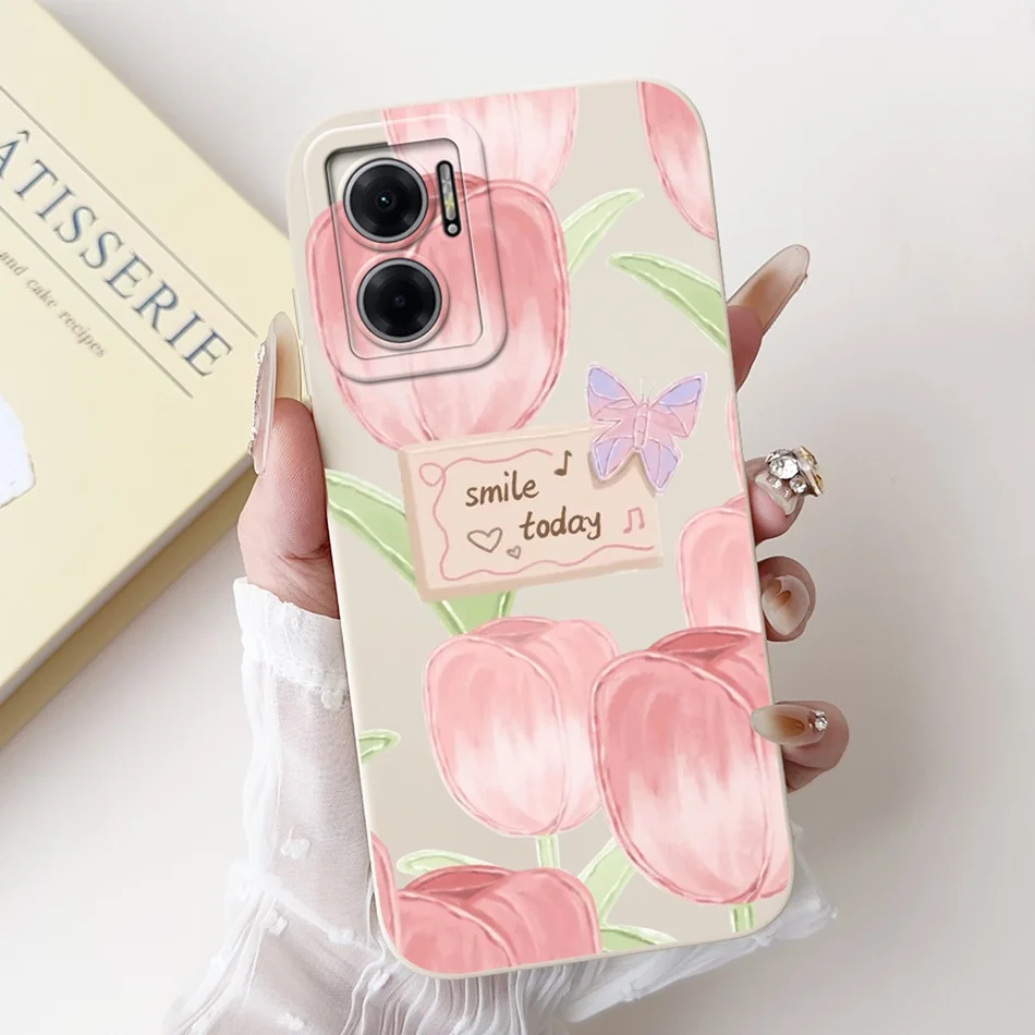 For Xiaomi Redmi 10 5G Elegant Sunflower Tulip Printed Phone Case For Redmi Note 11E Redmi10 5G Soft Silicone Shockproof Cases
