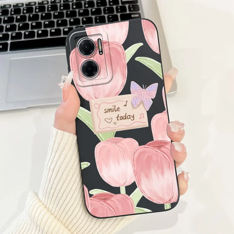 For Xiaomi Redmi 10 5G Elegant Sunflower Tulip Printed Phone Case For Redmi Note 11E Redmi10 5G Soft Silicone Shockproof Cases