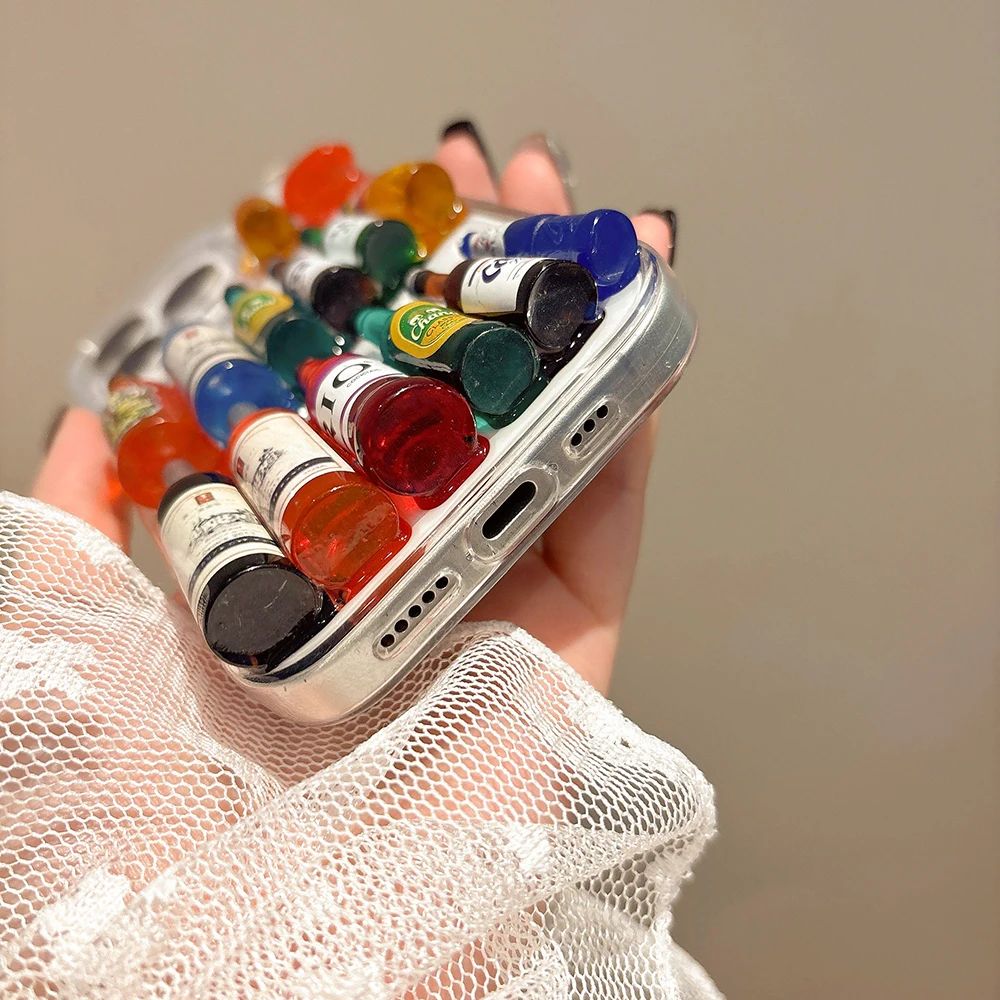 Ins Creative Fun Mini Wine Bottle Phone Case For iPhone 17 16 15 14 13 12 Pro Max Plus Personalised 3D Summer Beer Bottle Shell