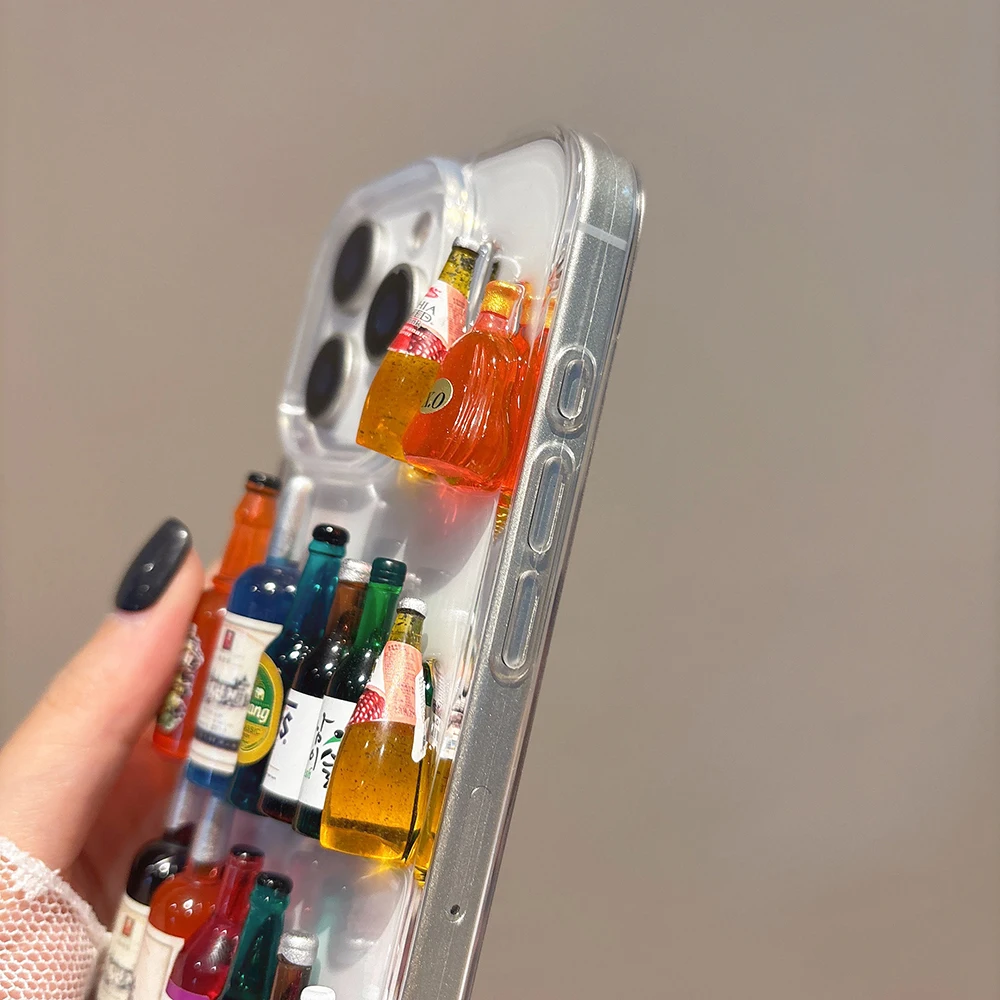Ins Creative Fun Mini Wine Bottle Phone Case For iPhone 17 16 15 14 13 12 Pro Max Plus Personalised 3D Summer Beer Bottle Shell
