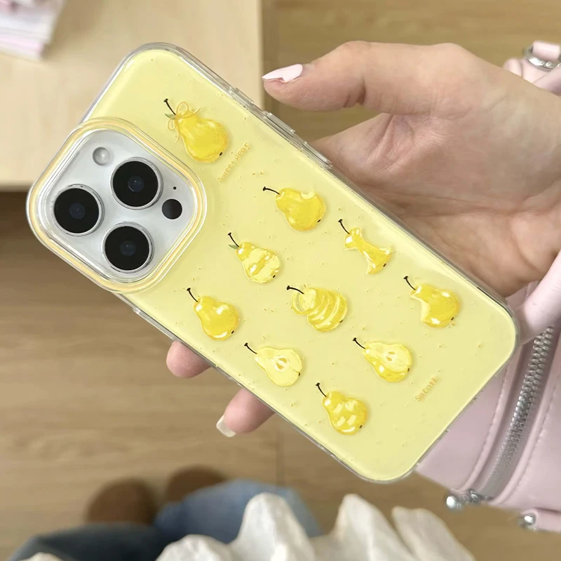 Fruit Pear Shell Silicone Back Cover For iPhone 11 12 13 14 15 16 17 Pro Max 7 8 Plus 16E 17Air Cartoon Protector Phone Case