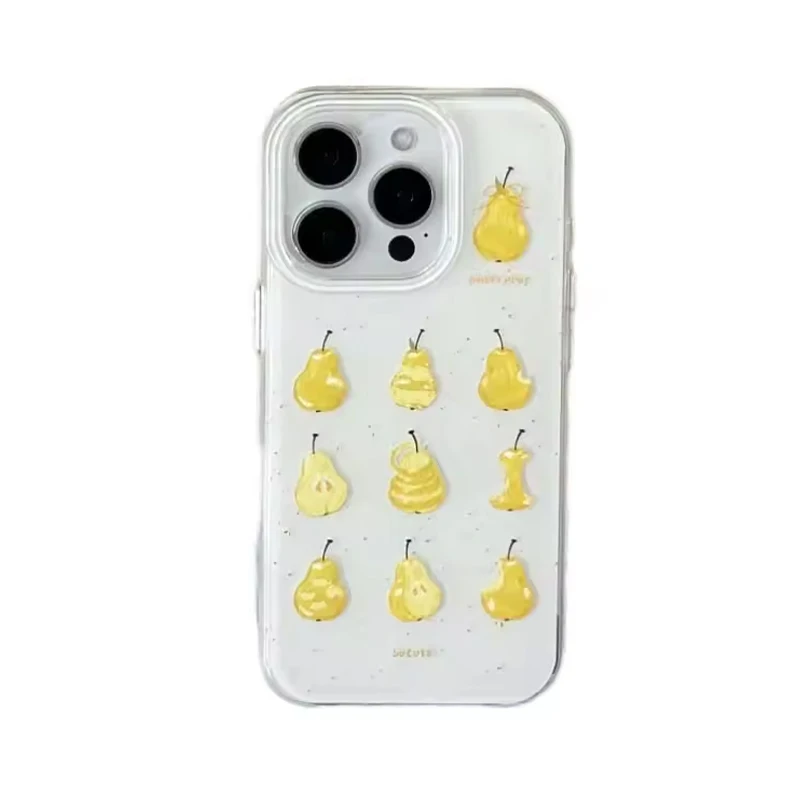 Fruit Pear Shell Silicone Back Cover For iPhone 11 12 13 14 15 16 17 Pro Max 7 8 Plus 16E 17Air Cartoon Protector Phone Case