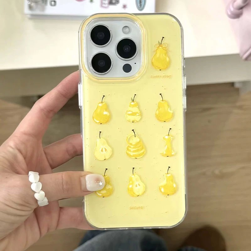 Fruit Pear Shell Silicone Back Cover For iPhone 11 12 13 14 15 16 17 Pro Max 7 8 Plus 16E 17Air Cartoon Protector Phone Case