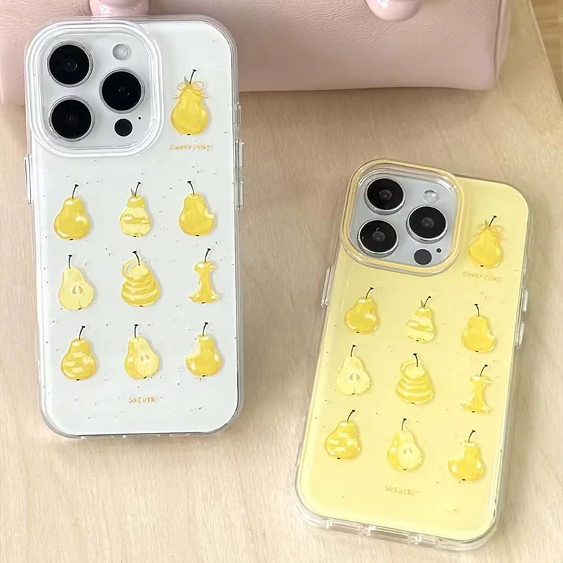 Fruit Pear Shell Silicone Back Cover For iPhone 11 12 13 14 15 16 17 Pro Max 7 8 Plus 16E 17Air Cartoon Protector Phone Case
