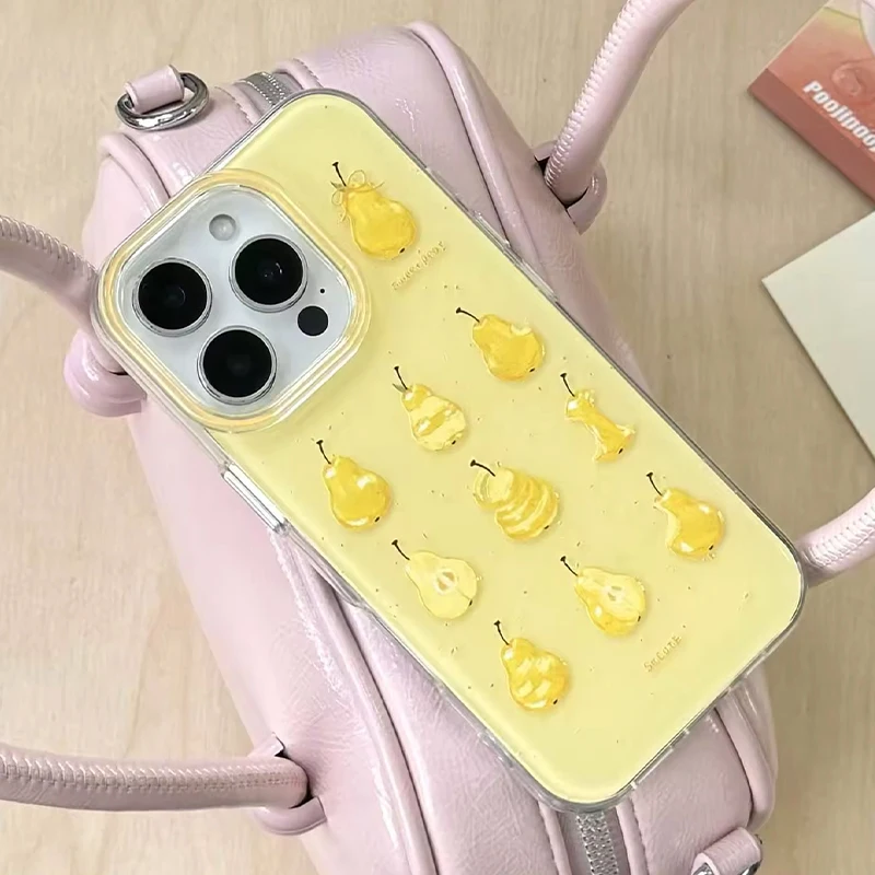 Fruit Pear Shell Silicone Back Cover For iPhone 11 12 13 14 15 16 17 Pro Max 7 8 Plus 16E 17Air Cartoon Protector Phone Case