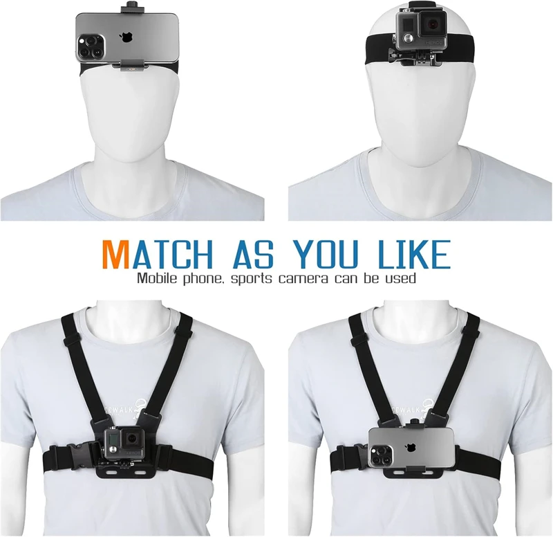 2 in 1 Mobile Phone Chest Strap Harness Stand Head Strap Holder Kit for IPhone GoPro POV Vlog Hands Free Universal Bracket Mount