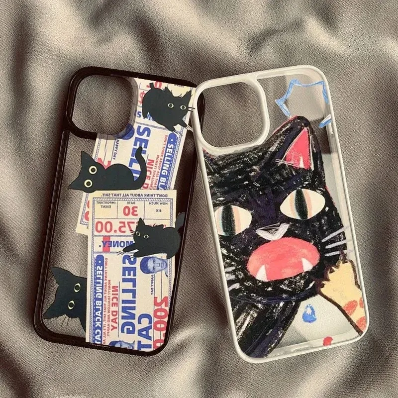 Doodle Angry Cat Phone Case For iPhone 15 16 11 12 13 14 Pro Max 7 8 Plus XS MAX XR SE 2022 Back Cover Clear Fundas