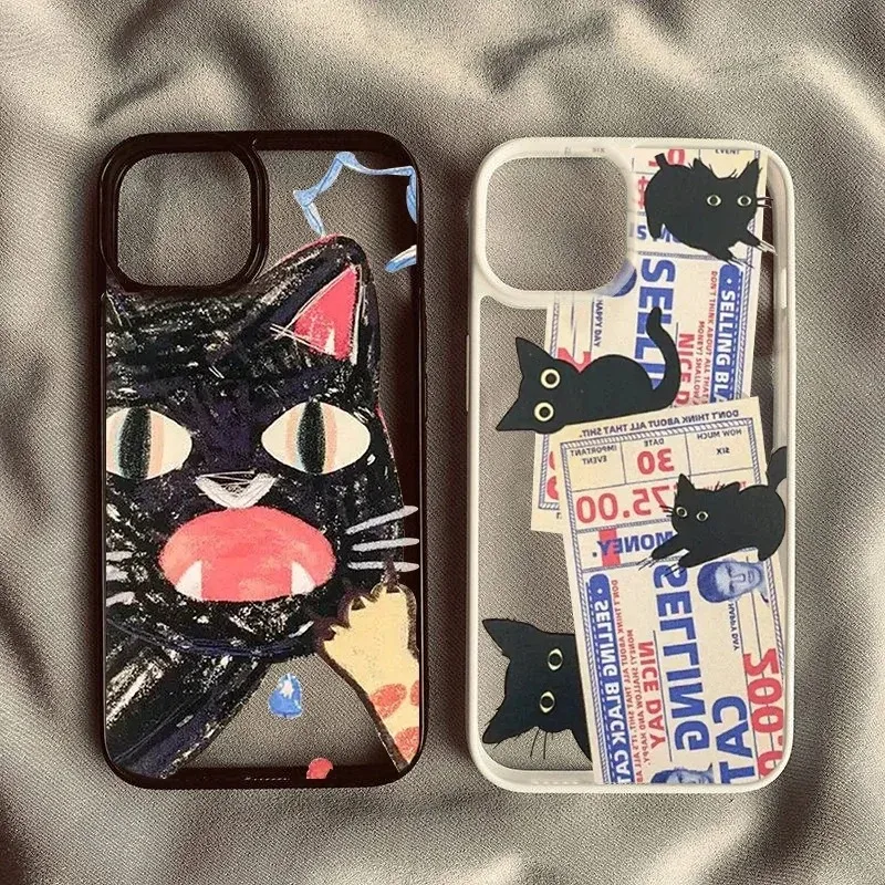Doodle Angry Cat Phone Case For iPhone 15 16 11 12 13 14 Pro Max 7 8 Plus XS MAX XR SE 2022 Back Cover Clear Fundas