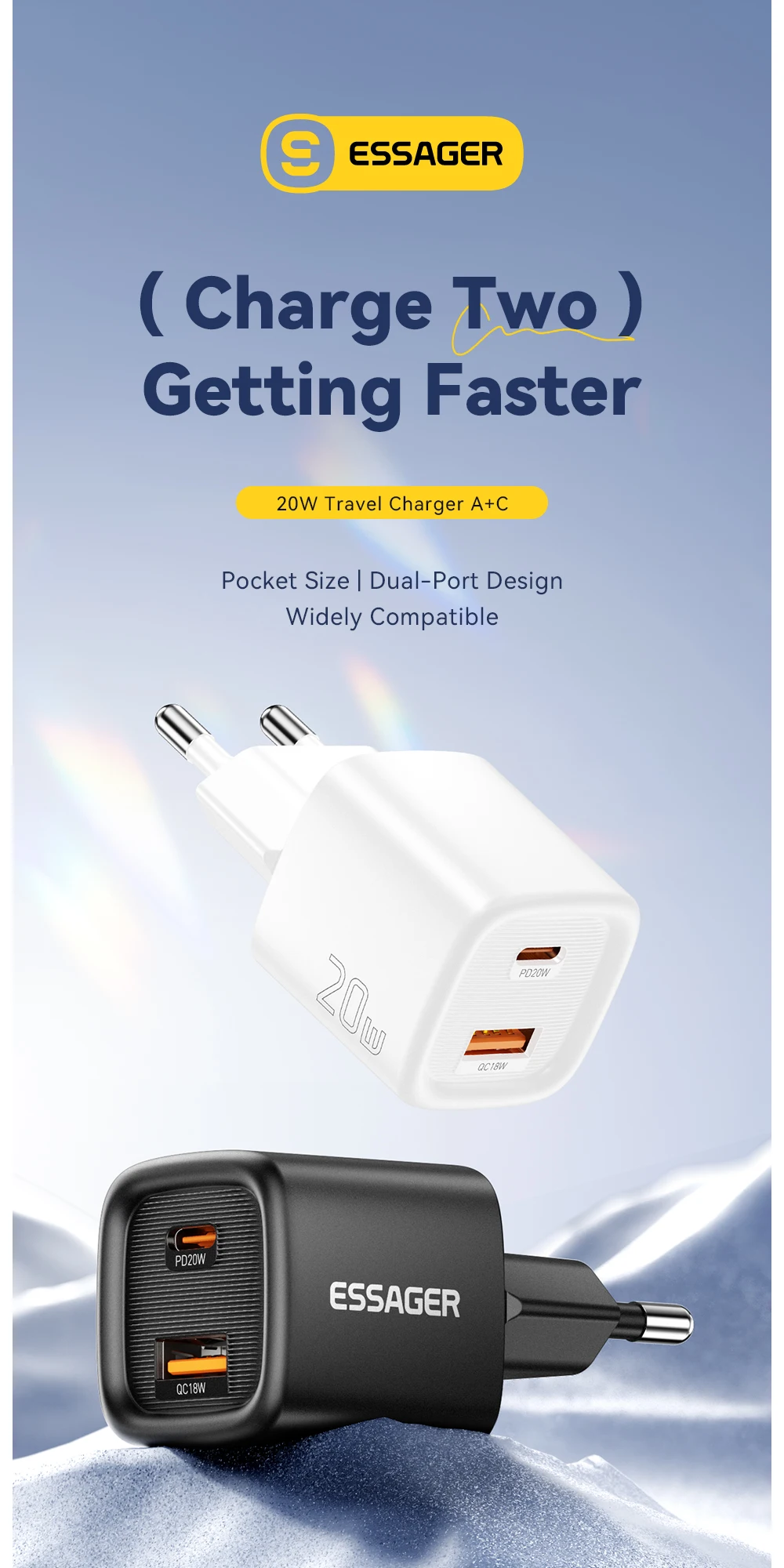 Essager 20W USB C Charger Portable Type C Charger Support PD Fast Charging For iPhone 16 15 14 13 12 11 Pro Max 8 Quick Charger