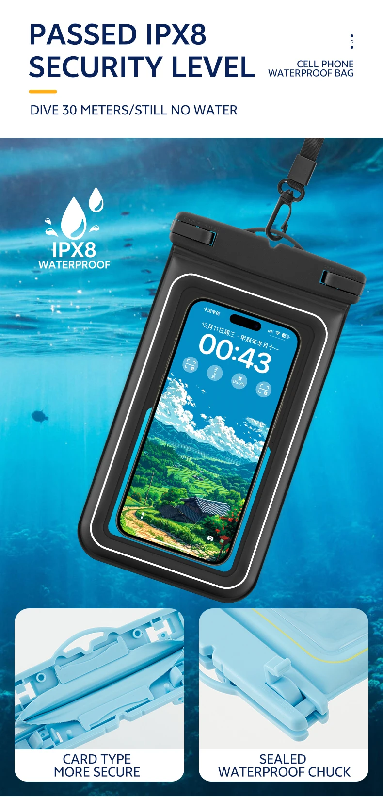 Waterproof Phone Pouch,Universal Waterproof Phone Case Dry Bag with Lanyard For iPhone Samsung Xiaomi Google Up to 7.0 inch