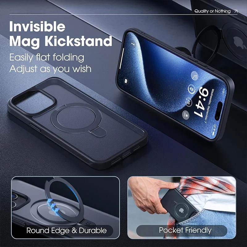 Matte Phone Case with Magnetic Ring Stand for iPhone 17 Pro Max Air 16 15 14 Case Plus 12 13 11 Mobile Cases Ultra Slim Cover