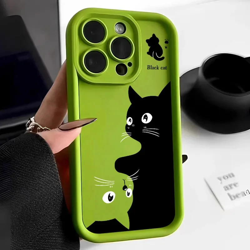 Cartoon Cat Soft Phone Case For iPhone 15 16 Pro Max Cases iPhone 14 13 12 11 Pro Max XS Max XR X 7 8 Plus 16e Shockproof Cover
