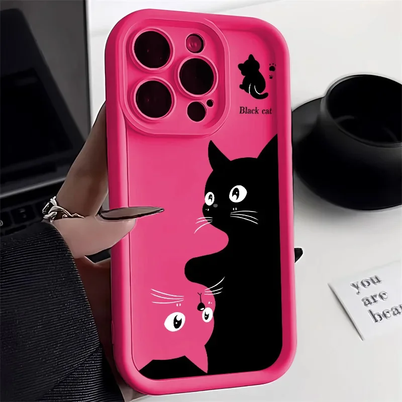 Cartoon Cat Soft Phone Case For iPhone 15 16 Pro Max Cases iPhone 14 13 12 11 Pro Max XS Max XR X 7 8 Plus 16e Shockproof Cover