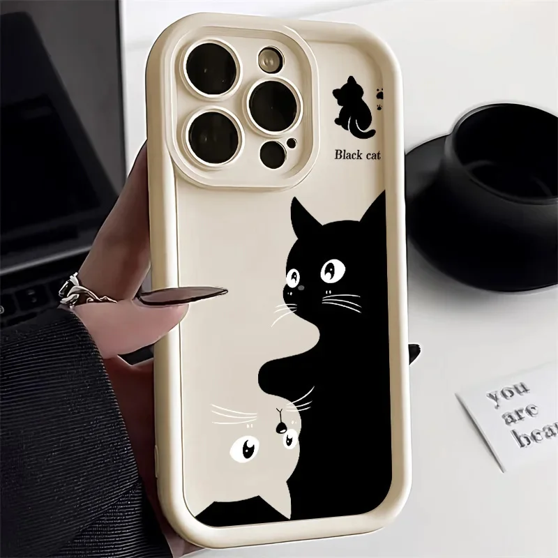 Cartoon Cat Soft Phone Case For iPhone 15 16 Pro Max Cases iPhone 14 13 12 11 Pro Max XS Max XR X 7 8 Plus 16e Shockproof Cover