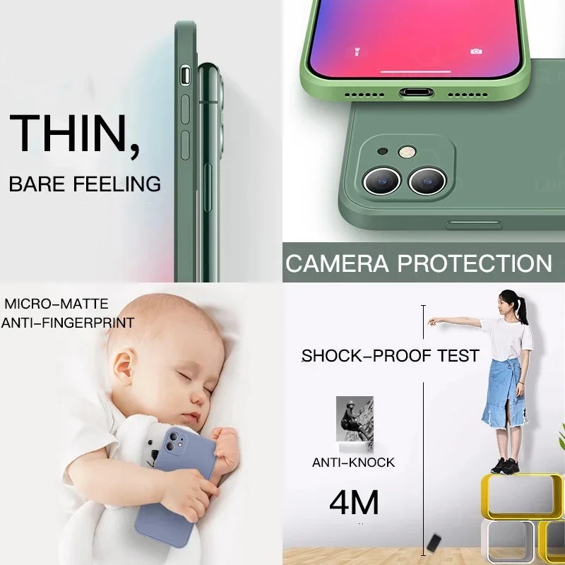 Original Liquid Silicone Case For iPhone 15 14 13 12 11 Pro Max Mini X XR XS 7 8 Plus SE 2020 Shockproof Soft Phone Case Etui