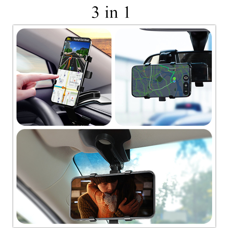 3 in 1 Car Phone Holder Dashboard Rearview Mirror Mobile Phone GPS Navigation Bracket Adjustable Auto Phone Holder For iPhone 14