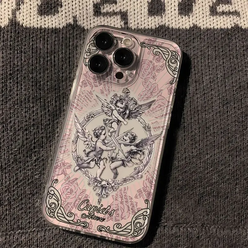 Middle Ages Retro Cupid Angel Phone Case For Samsung S24 S23 S22 S21 S20 S10 FE Note 20 10 Plus Ultra Lite 5G Clear TPU Cover