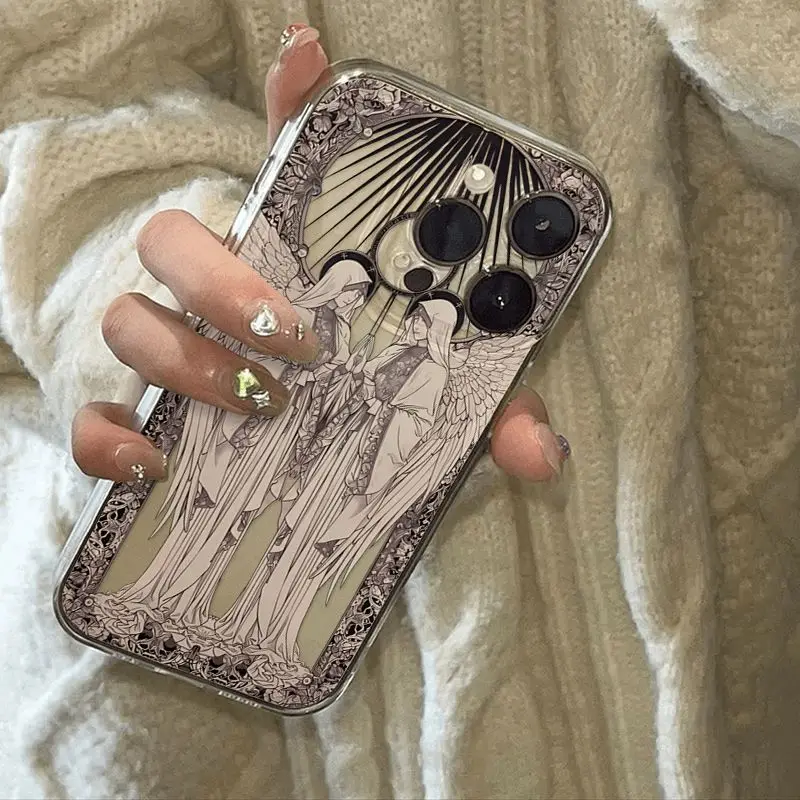 Middle Ages Retro Cupid Angel Phone Case For Samsung S24 S23 S22 S21 S20 S10 FE Note 20 10 Plus Ultra Lite 5G Clear TPU Cover