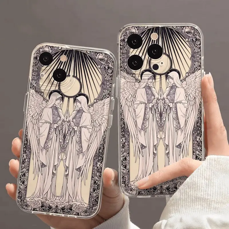 Middle Ages Retro Cupid Angel Phone Case For Samsung S24 S23 S22 S21 S20 S10 FE Note 20 10 Plus Ultra Lite 5G Clear TPU Cover